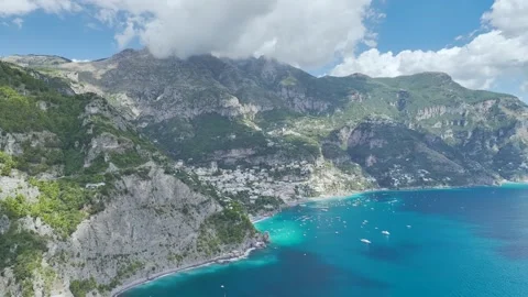 Amalfi Drive over Positano from a drone, Amalfi Coast, Positano, Italy, Europe Stockbeeldmateriaal 294914966