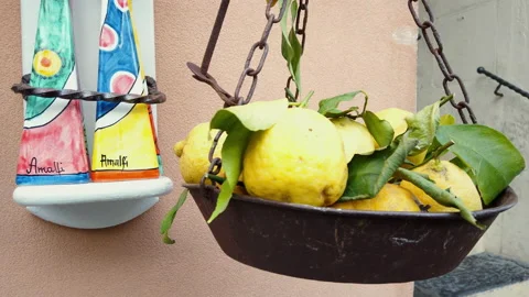 Amalfi lemons on an ancient scale Stock Footage 137937470