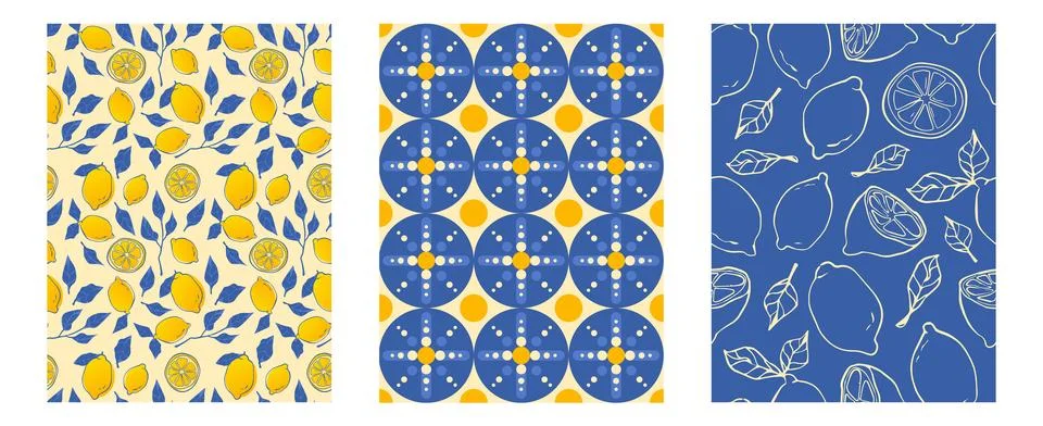 Amalfi pattern set with Mediterranean lemon motifs Stock Illustration