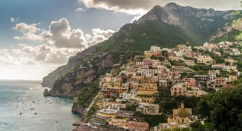 Amalfi Positano Italy Travel Tourism Mediterranean Sea Coast Water Europe Stock Footage