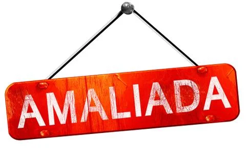 Amaliada, 3D rendering, a red hanging sign Stock Illustration