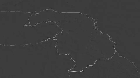 Amambay, Paraguay. Bilevel elevation map with surface waters 库存插图