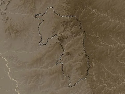 Amambay, Paraguay. Elevation map colored in sepia tones with lakes and rivers Ilustração Stock