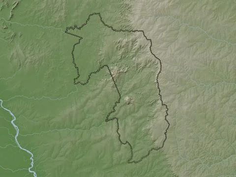 Amambay, Paraguay. Elevation map colored in wiki style with lakes and rivers Ilustración de archivo