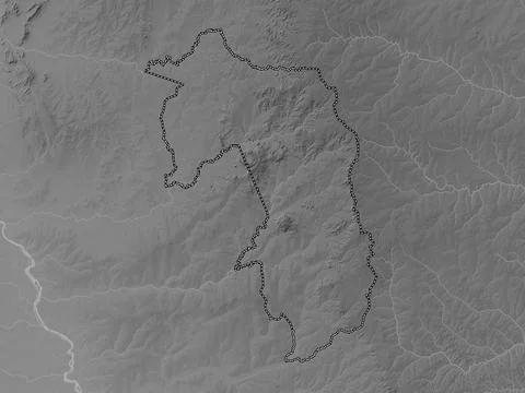 Amambay, Paraguay. Grayscale elevation map with lakes and rivers 库存插图