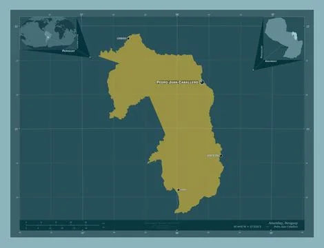 Amambay, Paraguay. Solid. Labelled points of cities Ilustración de archivo
