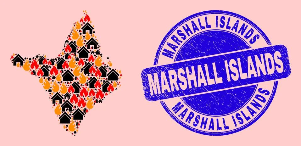 Amapa State Map Collage of Fire and Homes and Textured Marshall Islands Seal Ilustração Stock