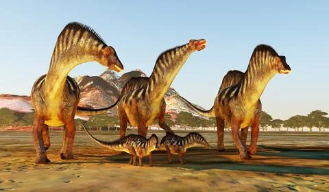 Amargasaurus Herd with Young 스톡 일러스트