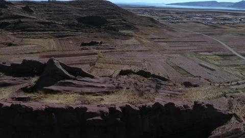 Amaru Muru, Peru, Drone Clip of Behind Megalithic Doorway, with Lake Titicaca HD Stock-Footage 168825564