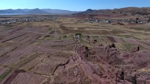 Amaru Muru, Peru, Landscape Drone Clip of Megalithic Doorway, Lake Titicaca, HD Stock Footage 168827083