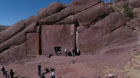 Amaru Muru, Peru, Left-Right Drone Clip of Megalithic Doorway, Lake Titicaca, HD Stock-Footage 168824348