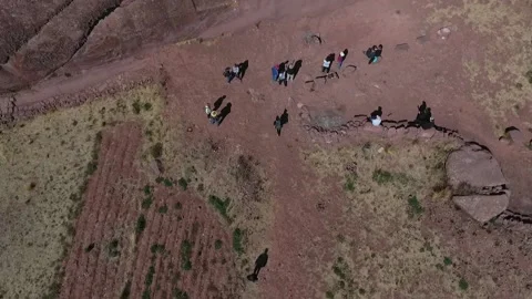 Amaru Muru, Peru, Pan Up Drone Clip of Megalithic Doorway, Lake Titicaca, HD Stock Footage 168824224