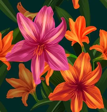 Amaryllis seamless pattern [Converted] Stock Photos