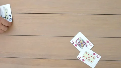 Amateur card game at a large table, top view Stock Footage 283662617