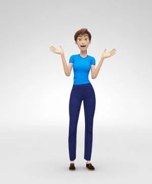 Amazed and Perplexed by Aha Moment, Smiling Jenny - 3D Character - Surprised Stock Illustration