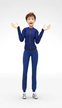 Amazed and Perplexed Smiling Jenny - 3D Cartoon Female Character Sports Model Stock Illustration