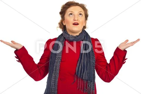 Amazed and wonder woman looking up Stock Photos