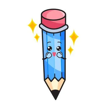 Amazed blue pencil character Stock Illustration