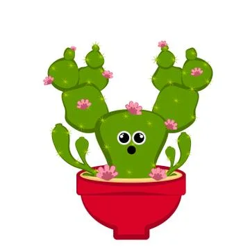 Amazed cactus with floers in a pot Stock Illustration