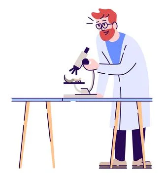 Amazed laboratory worker with microscope semi flat RGB color vector illustration Stock Illustration