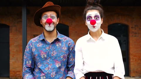 Amazed mime artists looking at camera Stock Footage 137525425