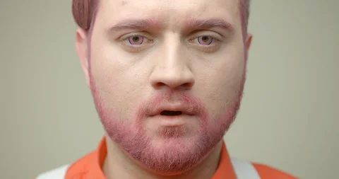 Amazed Shocked Panic Man Pink Hair Beard Eye Lenses Bit Fingernails Expression Stock Footage 87968207