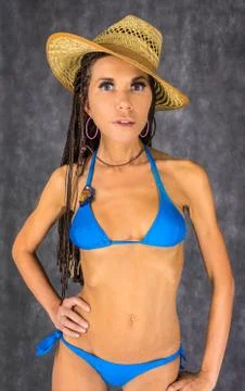 Amazement , straw hat Stock Photos
