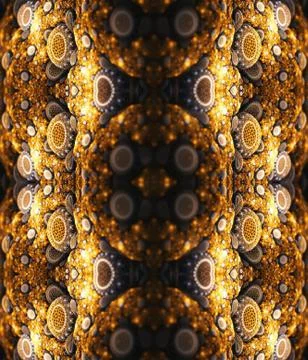 Amazing 3d Computer generated abstract artistic golden fractals treasure back Stock Illustration