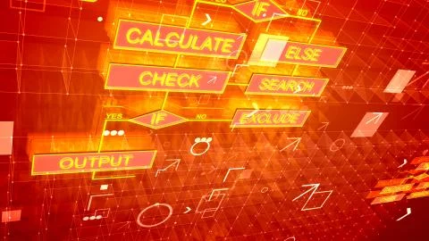 An amazing 3d illustration of techno algorithms located diagonally on several Stock Illustration