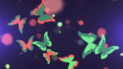 Amazing 3D rendering of the fragile looking blue and pink butterflies with cl Illustrazione stock