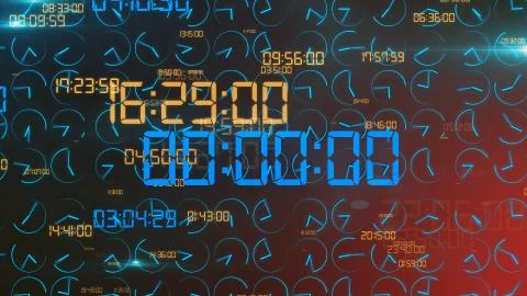 An amazing 3d rendering of a holographic timer with shining brown and blue nu Stock Illustration