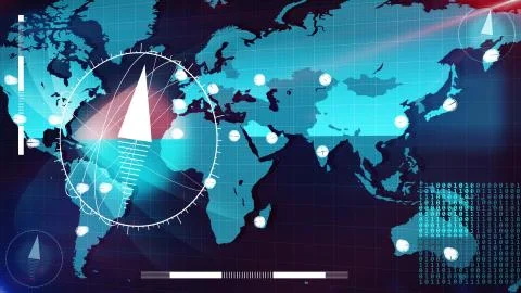 Amazing 3d rendering of the Internet map in light blue colors with white cloc Stock Illustration