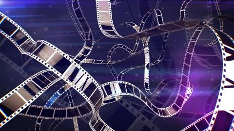 An amazing 3d rendering of nostalgic white and violet film tapes with lines o Stock Illustration