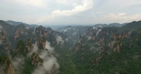 Amazing aerial moutain landscape with fog Stock Footage