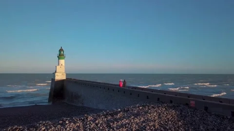 Amazing aerial panoramic view of the lighthouse. Old lighthouse on the seaside. Stock Footage 170377176