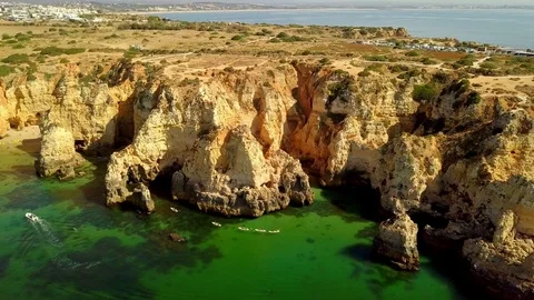 Amazing aerial shot of rocky coast Stock Footage