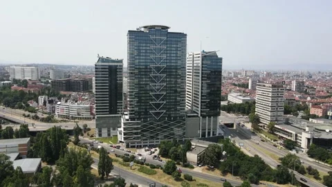 Amazing Aerial view of city of Sofia near National Palace of Culture, Bulgaria Stock Footage 159707091