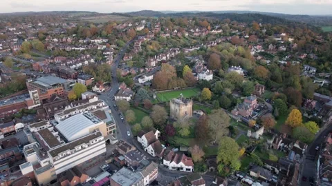 Amazing aerial view of the Guildford Castle and town center of Guildford, U.. Stock-Footage 255202425