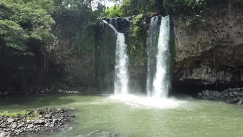 Amazing Aerial View of Two Stream of Waterfall in Central Java, Indonesia Stock Footage 259554828