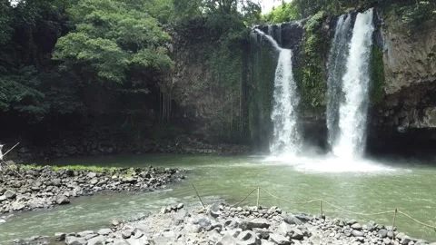Amazing Aerial View of Two Stream of Waterfall in Central Java, Indonesia Stock Footage 259554830