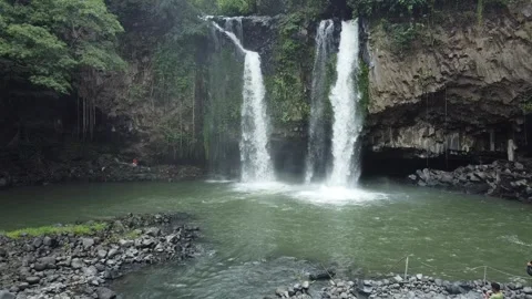 Amazing Aerial View of Two Stream of Waterfall in Central Java, Indonesia Stock Footage 259555209