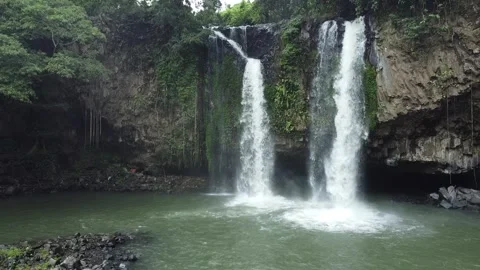 Amazing Aerial View of Two Stream of Waterfall in Central Java, Indonesia Stock Footage 259555498