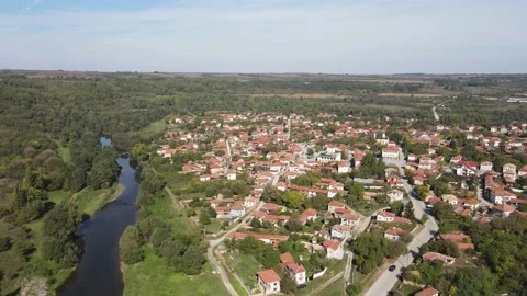 Amazing Aerial view of Vit river, passing near village of Aglen, Bulgaria Stock Footage 232467265