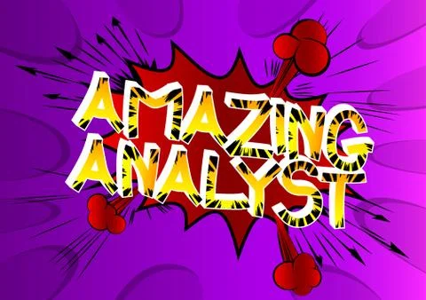 Amazing Analyst Comic book style cartoon words on abstract background. Stockillustratie