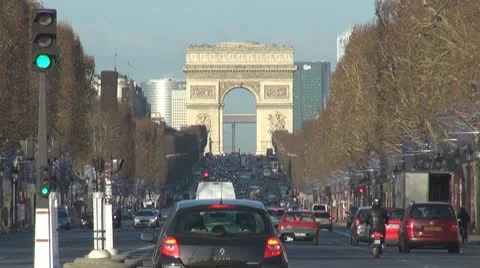 Amazing Arc de Triomphe in Paris traffic street car busy crowded champs elysees Stock Footage 10771874