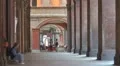 Amazing archway Bologna Italy ancient arcade narrow passage old town icon place HD Footage