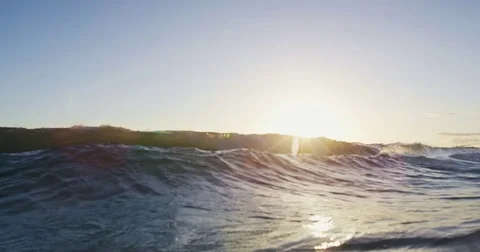 Amazing Backwash Empty Ocean Wave Crashing at Sunset Stock Footage 76283973