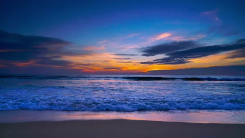 Amazing Beautiful dramatic sunset on beach beautiful Low angle view	 Stock Footage 204959573