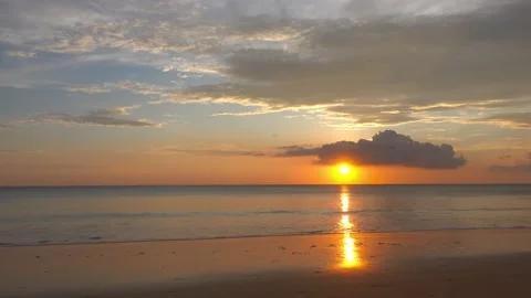 Amazing Beautiful dramatic sunset on beach beautiful Low angle view Stock Footage 233794900
