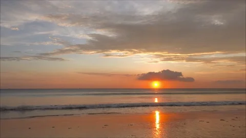 Amazing Beautiful dramatic sunset on beach beautiful Low angle view Stock Footage 233794901